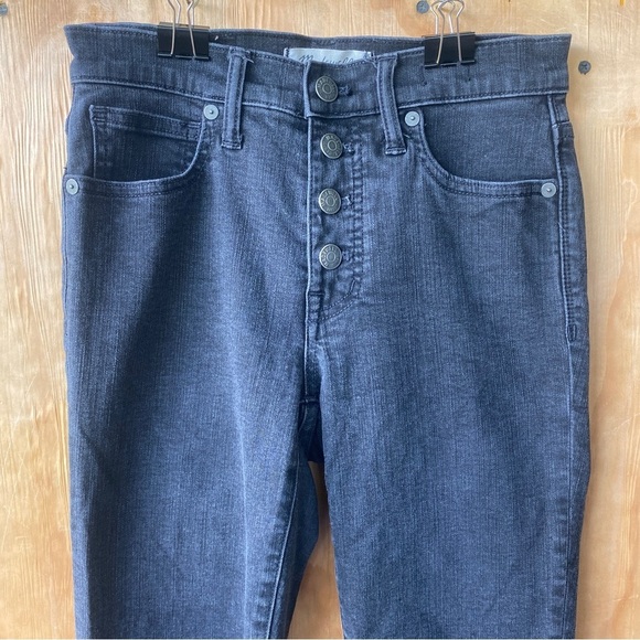Madewell 9” High Riser Skinny  Exposed Button Fly Black Raw Hem Stretch Jean - Picture 4 of 16